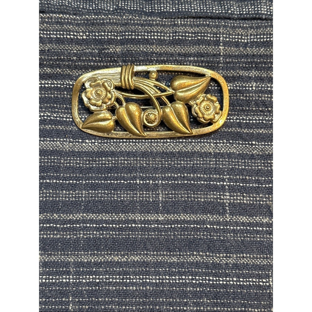Vintage Louis Stern Gold Filled Rectangular Floral Design Brooch